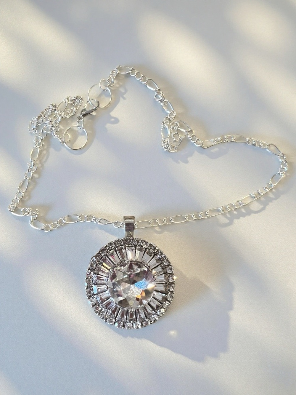 Silver Crystal Pendant Necklace - Elegant Women's Jewelry